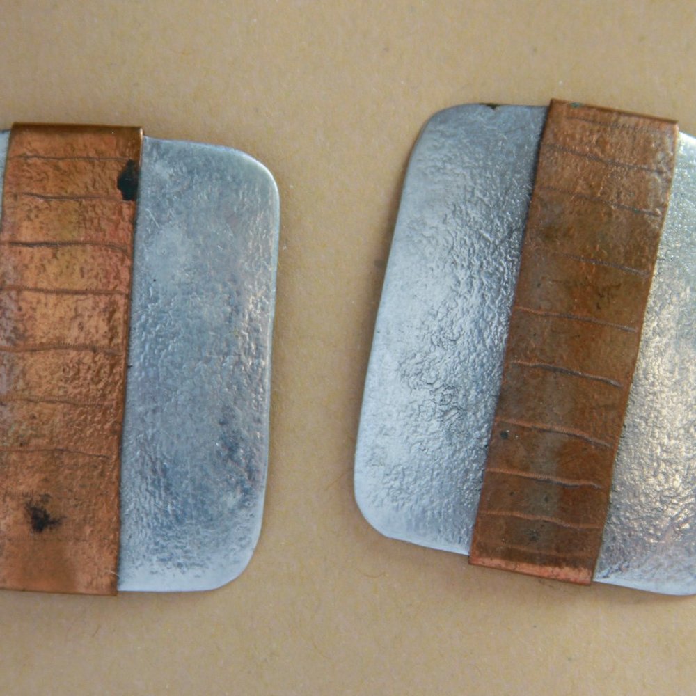 Distressed Silver and Copper Earrings
